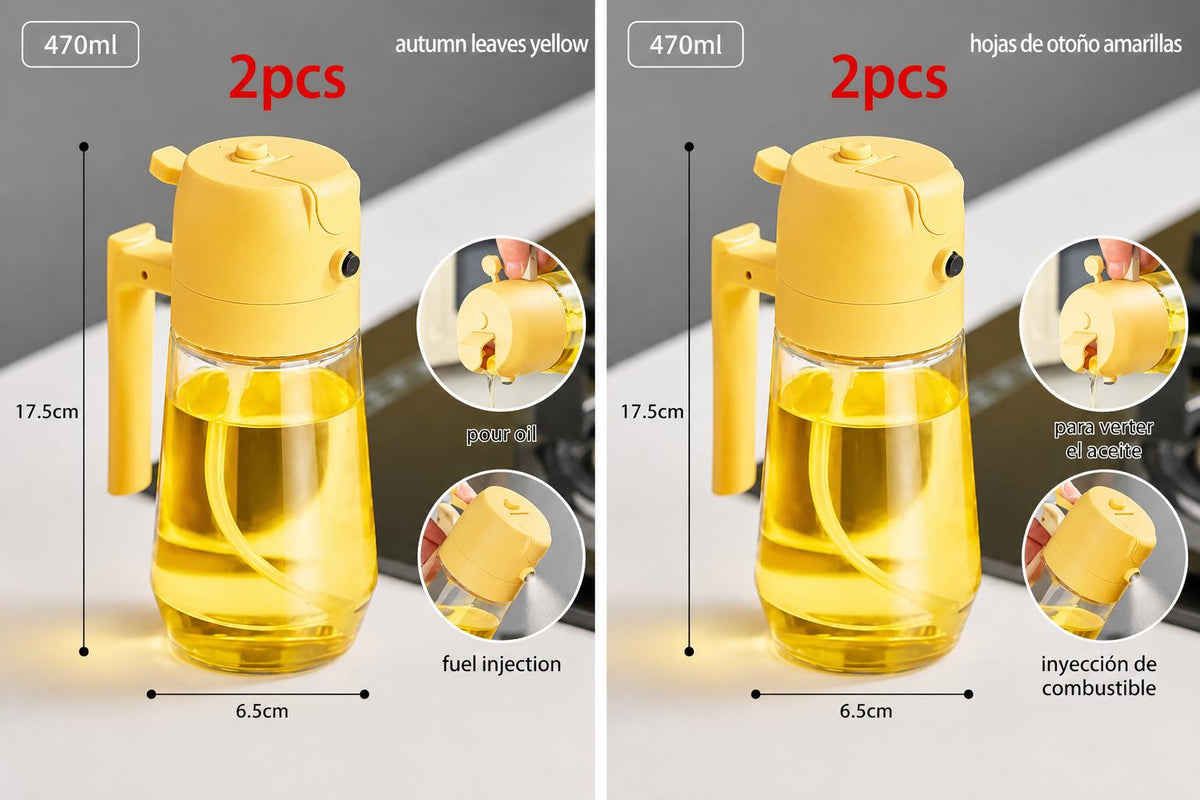 Pulverizador y dispensador antigoteo de Aceite 2 en 1  de Vidrio (470 ml)