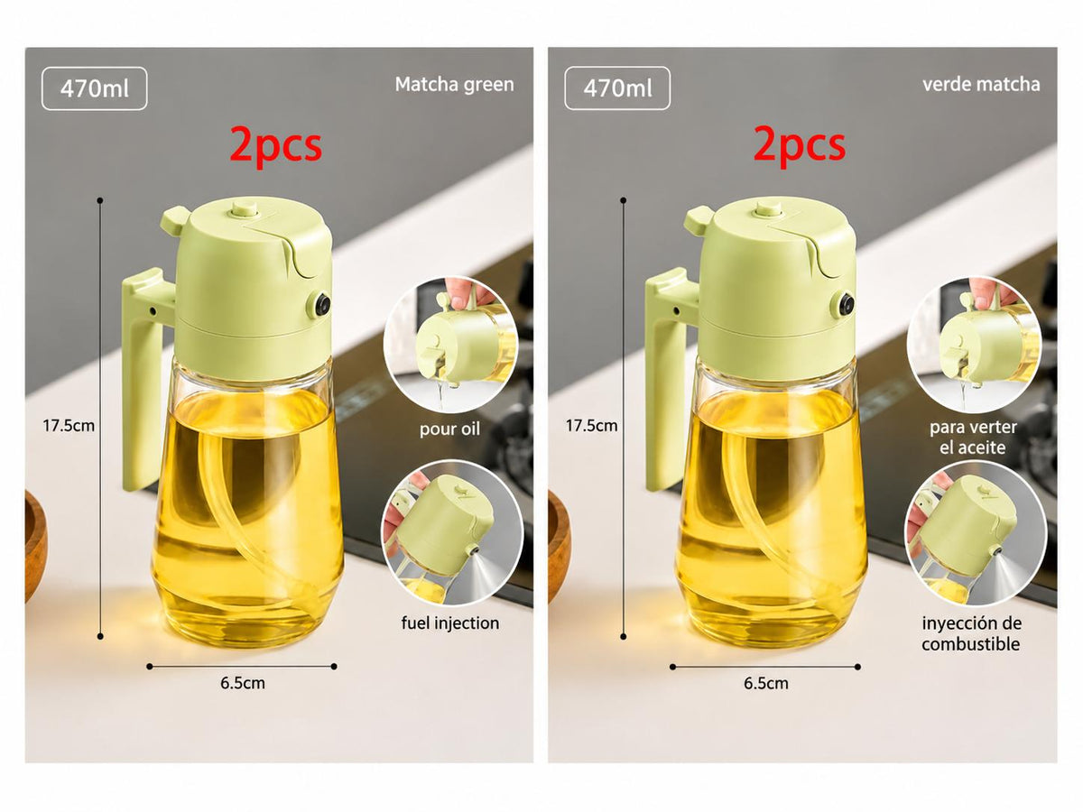 Pulverizador y dispensador antigoteo de Aceite 2 en 1  de Vidrio (470 ml)