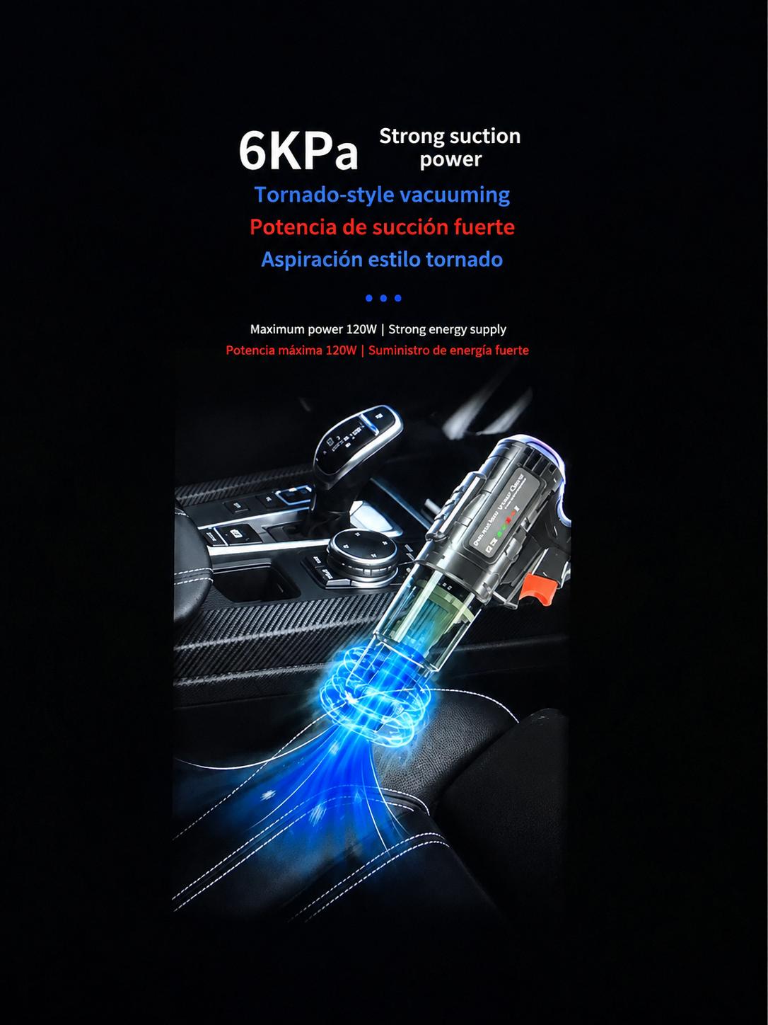 Aspiradora de Mano Inalámbrica 120W para Coche y Hogar| Potente, Compacta y Recargable