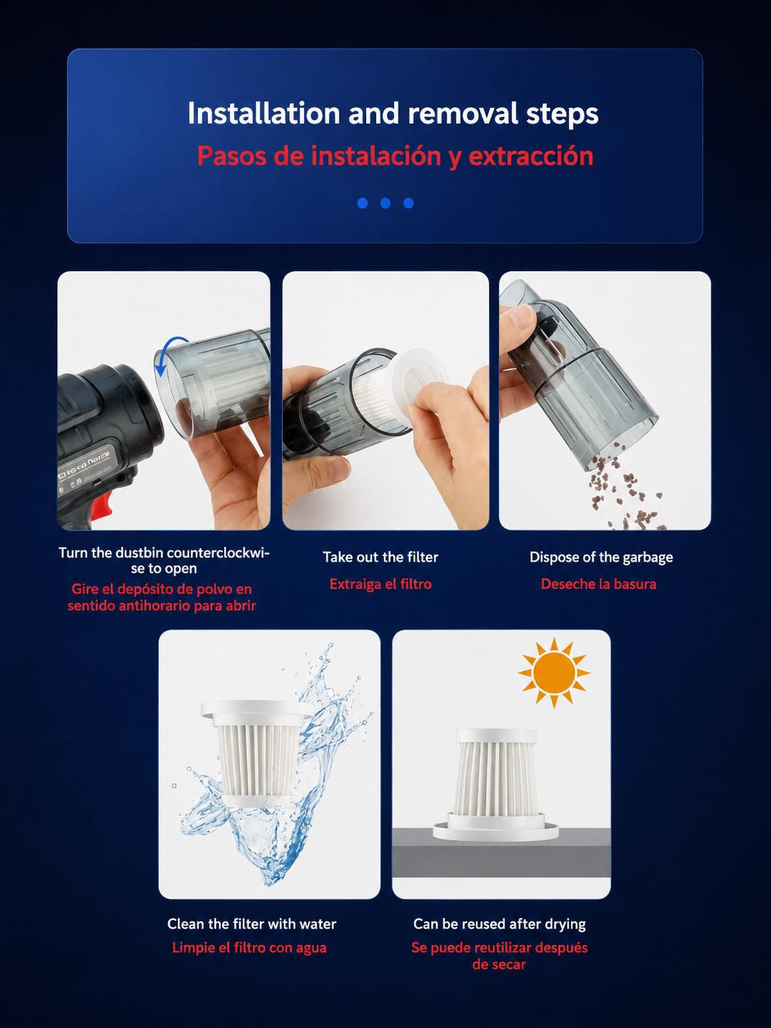 Aspiradora de Mano Inalámbrica 120W para Coche y Hogar| Potente, Compacta y Recargable