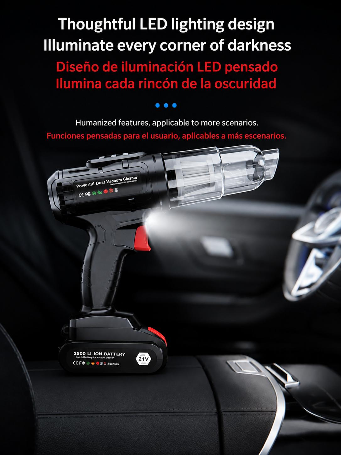 Aspiradora de Mano Inalámbrica 120W para Coche y Hogar| Potente, Compacta y Recargable