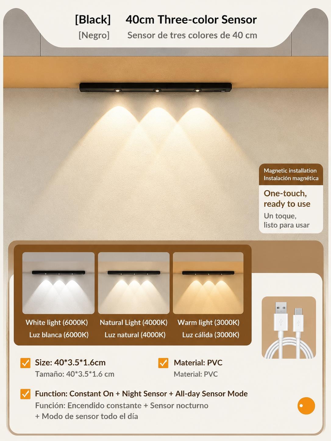 Luz LED con Sensor y 3 Tonos - 40cm